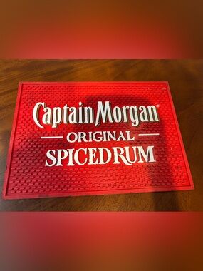 HUGE vintage Captain Morgan Spiced Rum red rubber bar mat - Man Cave! She-Shed!